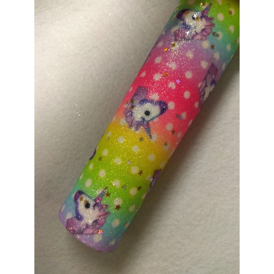 Кожзам с блестками, радуга "Единороги №1" 20*30 см, цена за лист